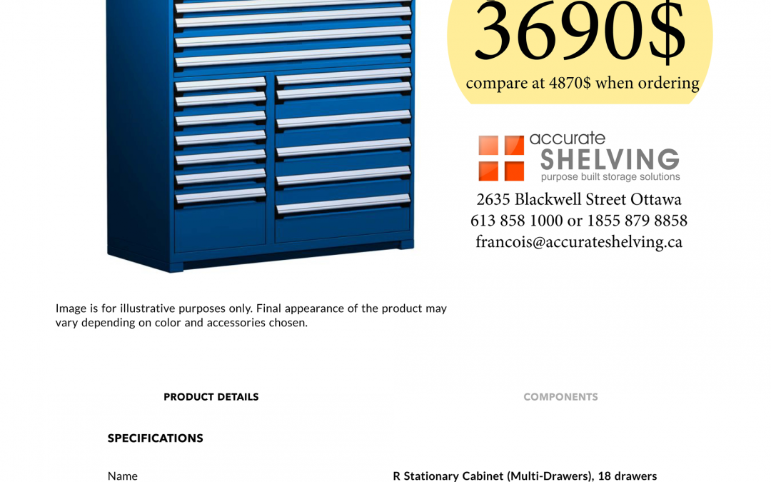 R STATIONARY CABINET (MULTI-DRAWERS), 18 DRAWERS (60″W X27″D X 60″H)